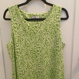 Jude Connally XL Beth Sleeveless Dress Fresh Green & White Vine Pattern